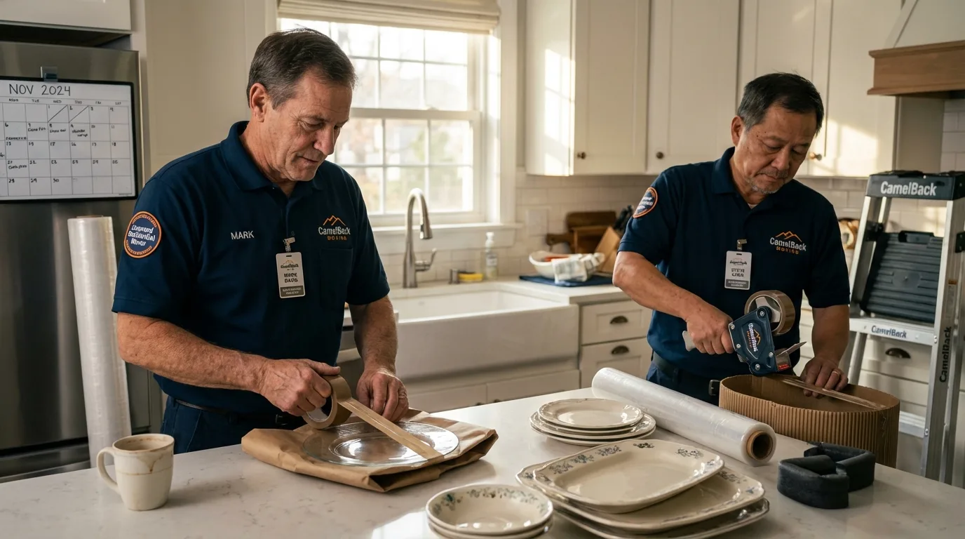 Professional crew packing kitchen dishware in Ruidoso Downs, NM